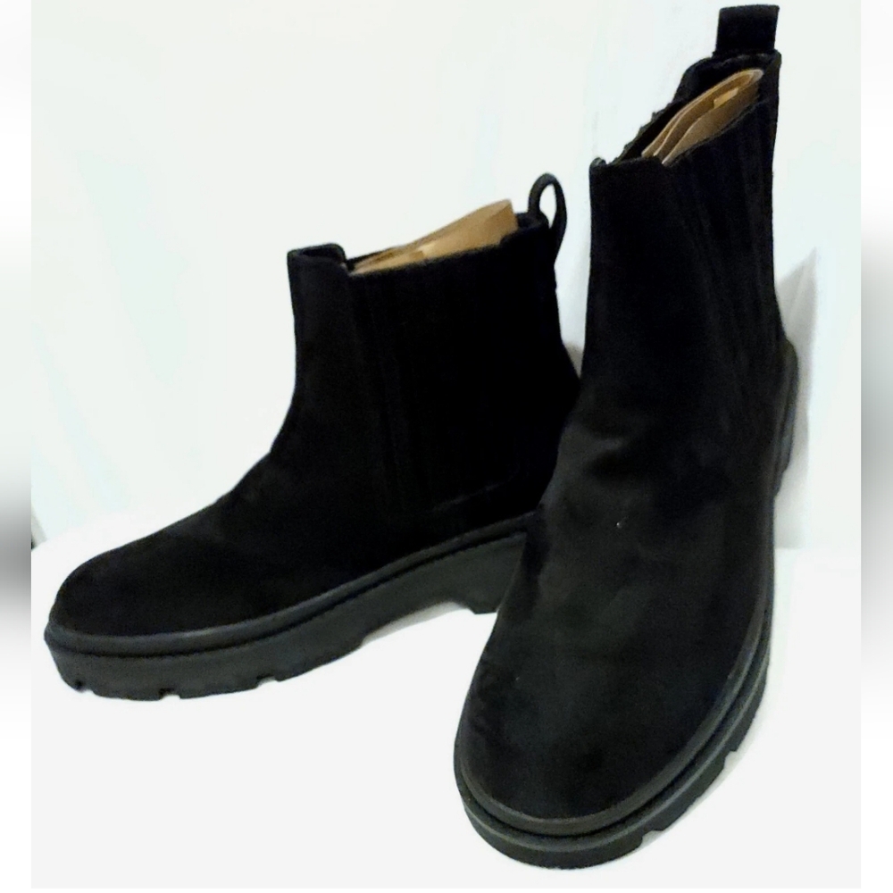 New Ready Salted Boots Womens Size 10 Black Faux Suede Pull On Ankle Booties